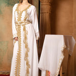 Aaliyah White Moroccan Caftan With Hand Embroidery