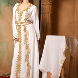Aaliyah White Moroccan Caftan With Hand Embroidery