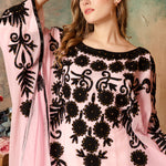 Closeup of Abeer Pink Stylish Abaya Dress With Hand Embroidery