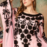 Closeup of Abeer Pink Stylish Abaya Dress With Hand Embroidery