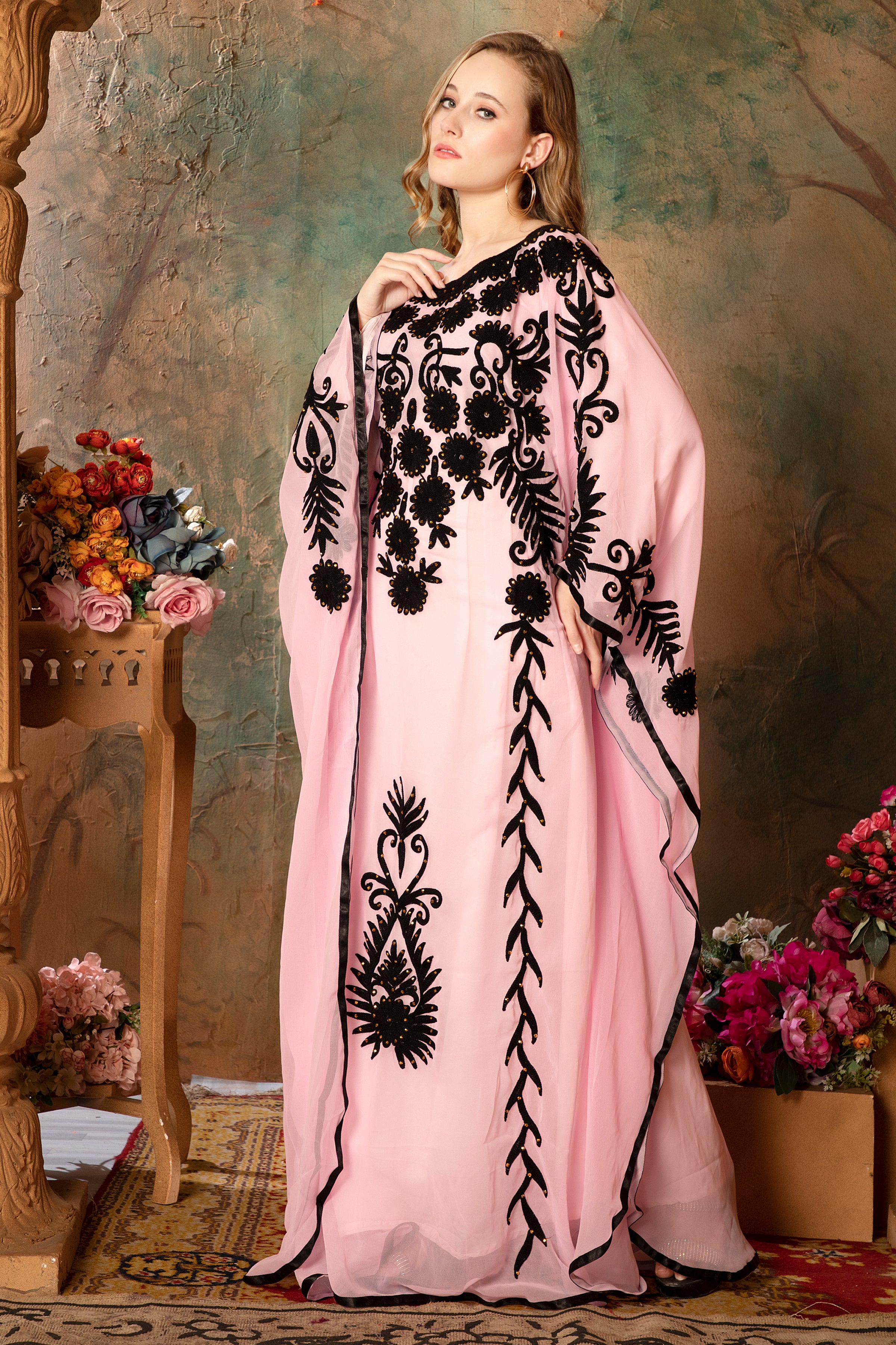 Abeer Pink Stylish Abaya Dress With Hand Embroidery