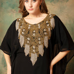 Closeup of Aisha Black Farasha Kaftan With Hand Embroidery