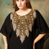 Closeup of Aisha Black Farasha Kaftan With Hand Embroidery