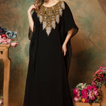 Aisha Black Farasha Kaftan With Hand Embroidery