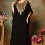 Aisha Black Farasha Kaftan With Hand Embroidery