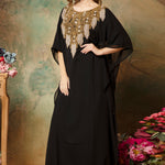 Side of Aisha Black Farasha Kaftan With Hand Embroidery