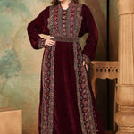 Side of Almas Red Velvet Embroidered Gown
