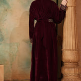 Back of Almas Red Velvet Embroidered Gown