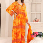 Side of Amal Orange Cotton Printed Kaftan with Lace Work