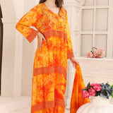 Side of Amal Orange Cotton Printed Kaftan with Lace Work