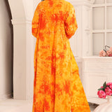 Back of Amal Orange Cotton Printed Kaftan with Lace Work