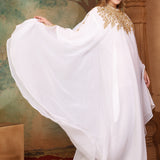 Front of Amina White Farasha Kaftan With Hand Embroidery