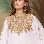 Closeup of Amina White Farasha Kaftan With Hand Embroidery