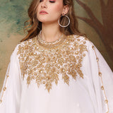 Closeup of Amina White Farasha Kaftan With Hand Embroidery