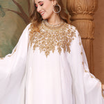 Side Closeup of Amina White Farasha Kaftan With Hand Embroidery