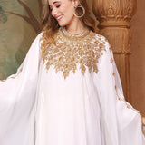 Side Closeup of Amina White Farasha Kaftan With Hand Embroidery