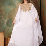 Amina White Farasha Kaftan With Hand Embroidery
