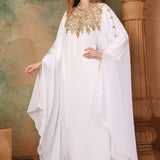 Side of Amina White Farasha Kaftan With Hand Embroidery