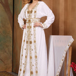 Side of Amira White Moroccan Caftan With Hand Embroidery