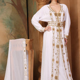 Side of Amira White Moroccan Caftan With Hand Embroidery
