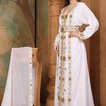 Amira White Moroccan Caftan With Hand Embroidery