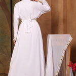 Back of Amira White Moroccan Caftan With Hand Embroidery