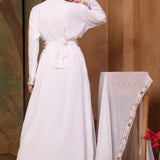 Back of Amira White Moroccan Caftan With Hand Embroidery