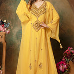 Front of Arisha Yellow Farasha Kaftan With Hand Embroidery
