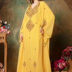 Arisha Yellow Farasha Kaftan With Hand Embroidery