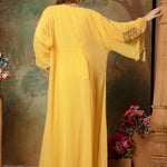 Back of Arisha Yellow Farasha Kaftan With Hand Embroidery