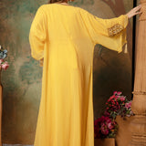 Back of Arisha Yellow Farasha Kaftan With Hand Embroidery