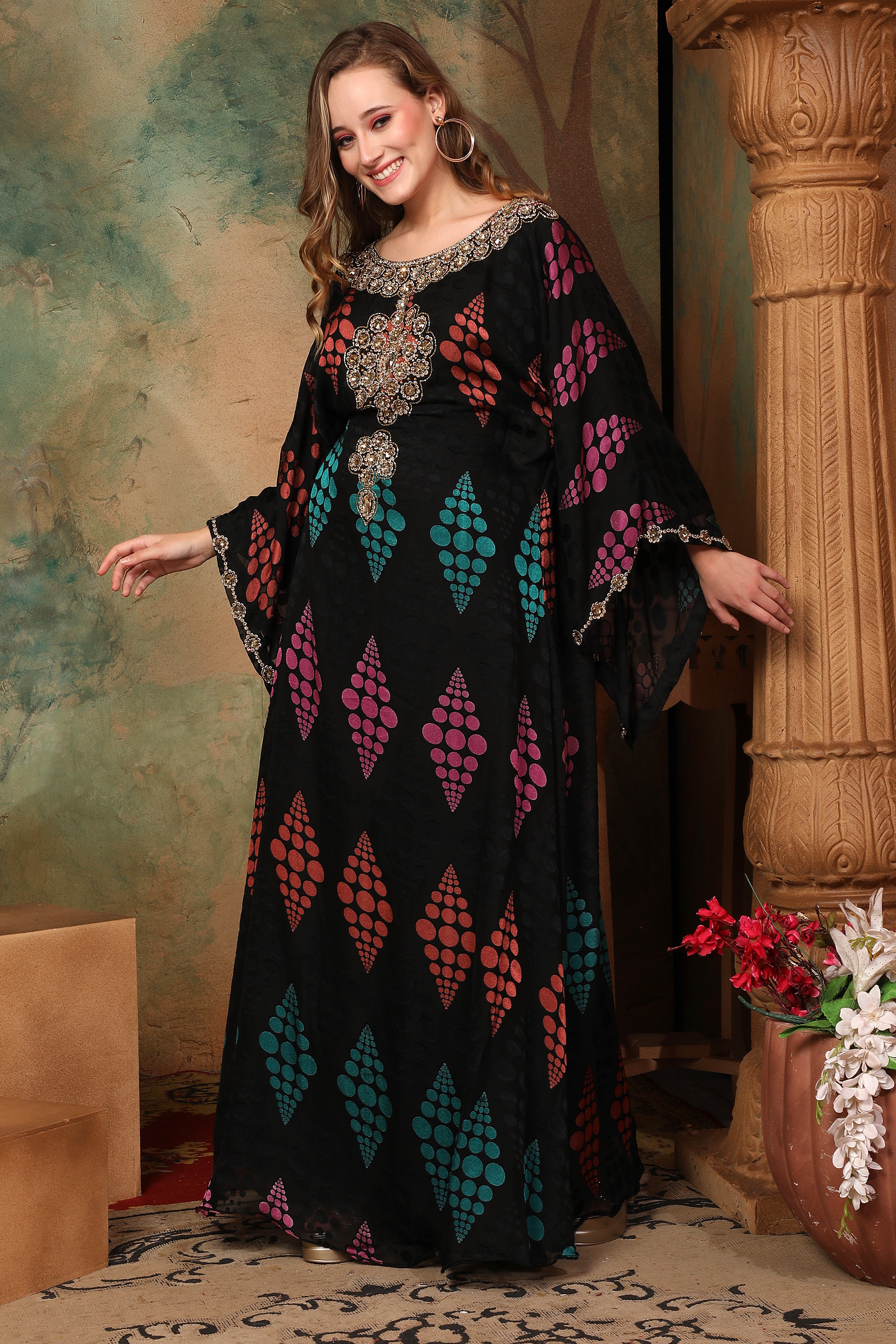 Asiyah Black Brasso Caftan With Hand Embroidery