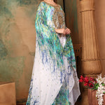 Side of Asma Green And White Printed Kaftan Dress With Hand Embroidery
