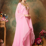 Side of Ayah Pink Farasha Kaftan With Hand Embroidery