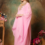 Side of Ayah Pink Farasha Kaftan With Hand Embroidery