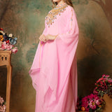 Side of Ayah Pink Farasha Kaftan With Hand Embroidery