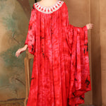 Back of Ayna Red Cotton Kaftan With Thread Work