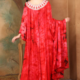 Back of Ayna Red Cotton Kaftan With Thread Work