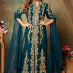 Front of Clara Green Moroccan Caftan With Hand Embroidery