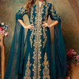 Front of Clara Green Moroccan Caftan With Hand Embroidery