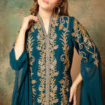 Closeup of Clara Green Moroccan Caftan With Hand Embroidery