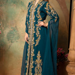 Clara Green Moroccan Caftan With Hand Embroidery