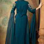 Back of Clara Green Moroccan Caftan With Hand Embroidery