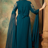 Back of Clara Green Moroccan Caftan With Hand Embroidery