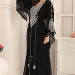 Daur Black Moroccan Caftan with Hand Silver Embroidery 