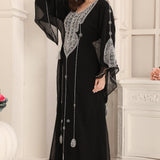 Daur Black Moroccan Caftan with Hand Silver Embroidery 