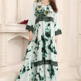 Front of Dua Green Cotton Printed Kaftan with Lace Work 