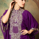 Closeup of Faiza Purple Farasha Kaftan With Hand Embroidery