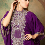 Closeup of Faiza Purple Farasha Kaftan With Hand Embroidery