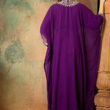 Back of Faiza Purple Farasha Kaftan With Hand Embroidery